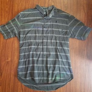Gray Stripe Collar Button Down Short Sleeve Shirt
